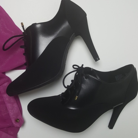 Shoes - Black Faux leather and Suede Heels Size 6 1/2